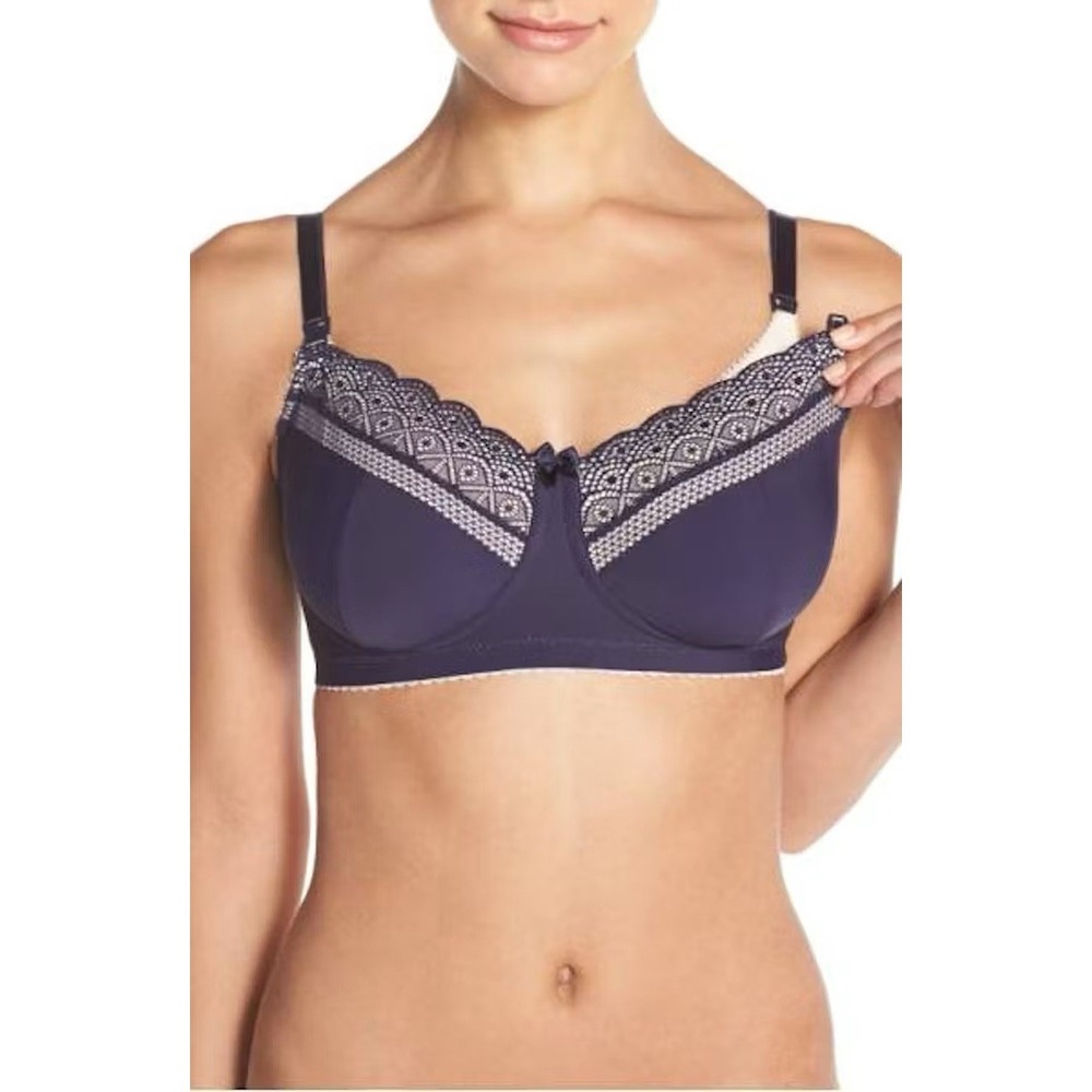 Hotmilk 42F Show‎ Off Full Cup Nursing Bra Full Coverage Wireless Navy Blue Soft
